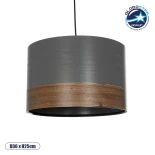 GloboStar® ZYKLUS 203-0102 Μοντέρνο Κρεμαστό Φωτιστικό Καπέλο Μονόφωτο 1 x E27 IP20 Γκρί & Καρυδί Ξύλο - Μ36 x Π36 x Υ25cm