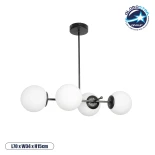 GloboStar® GLOBUS 203-0104 Μοντέρνο Φωτιστικό Οροφής Μπάλα Πολύφωτο 4 x E27 IP20 Μαύρο Μέταλλο με Λευκό Γυαλί - Μ70 x Π34 x Υ15cm