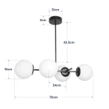 GloboStar® GLOBUS 203-0104 Μοντέρνο Φωτιστικό Οροφής Μπάλα Πολύφωτο 4 x E27 IP20 Μαύρο Μέταλλο με Λευκό Γυαλί - Μ70 x Π34 x Υ15cm