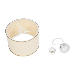 GloboStar® ELECTRA 203-0110 Μοντέρνο Κρεμαστό Φωτιστικό Καπέλο Μονόφωτο 1 x E27 IP20 Mπεζ Ύφασμα με Χρυσό Μέταλλο - Μ30 x Π30 x Υ23cm