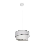 GloboStar® SONIA 203-0115 Μοντέρνο Κρεμαστό Φωτιστικό Καπέλο Μονόφωτο 1 x E27 IP20 Λευκό Ύφασμα με Ασημί Λεπτομέρεια -Μ30 x Π30 x Υ24 cm