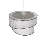 GloboStar® SONIA 203-0115 Μοντέρνο Κρεμαστό Φωτιστικό Καπέλο Μονόφωτο 1 x E27 IP20 Λευκό Ύφασμα με Ασημί Λεπτομέρεια -Μ30 x Π30 x Υ24 cm