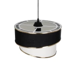 GloboStar® SONIA 203-0120 Μοντέρνο Κρεμαστό Φωτιστικό Καπέλο Μονόφωτο 1 x E27 IP20 Μαύρο & ΑσπροΎφασμα - Μ30 x Π30 x Υ24 cm