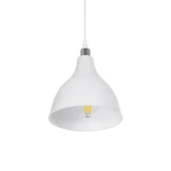 GloboStar® RADE 203-0126 Μοντέρνο Κρεμαστό Φωτιστικό Καμπάνα Μονόφωτο 1 x E27 IP20 Λευκό με Ασημί Πλαστικό - Μ18.5 x Π18.5 x Υ23cm