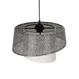 GloboStar® ALINA 203-0130 Μοντέρνο Κρεμαστό Φωτιστικό Καπέλο Μονόφωτο 1 x E27 IP20 Γκρι & Λευκό Ύφασμα - Μ30 x Π30 x Υ20cm