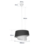 GloboStar® ALINA 203-0131 Μοντέρνο Κρεμαστό Φωτιστικό Καπέλο Μονόφωτο 1 x E27 IP20 Μαύρο & Λευκό Ύφασμα - Μ30 x Π30 x Υ20cm