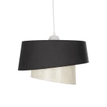GloboStar® ALINA 203-0131 Μοντέρνο Κρεμαστό Φωτιστικό Καπέλο Μονόφωτο 1 x E27 IP20 Μαύρο & Λευκό Ύφασμα - Μ30 x Π30 x Υ20cm