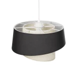 GloboStar® ALINA 203-0131 Μοντέρνο Κρεμαστό Φωτιστικό Καπέλο Μονόφωτο 1 x E27 IP20 Μαύρο & Λευκό Ύφασμα - Μ30 x Π30 x Υ20cm