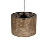 GloboStar® CLAIRIE 203-0132 Μοντέρνο Κρεμαστό Φωτιστικό Καπέλο Μονόφωτο 1 x E27 IP20 Καφέ Ύφασμα - Μ22 x Π22 x Υ18cm