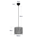 GloboStar® CLAIRIE 203-0133 Μοντέρνο Κρεμαστό Φωτιστικό Καπέλο Μονόφωτο 1 x E27 IP20 Γκρι Ύφασμα - Μ22 x Π22 x Υ18cm