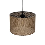 GloboStar® CLAIRIE 203-0135 Μοντέρνο Κρεμαστό Φωτιστικό Καπέλο Μονόφωτο 1 x E27 IP20 Καφέ Ύφασμα - Μ30 x Π30 x Υ22cm