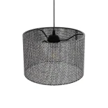 GloboStar® CLAIRIE 203-0136 Μοντέρνο Κρεμαστό Φωτιστικό Καπέλο Μονόφωτο 1 x E27 IP20 Μαύρο Ύφασμα - Μ30 x Π30 x Υ22cm