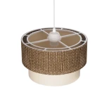 GloboStar® SISSIE 203-0138 Μοντέρνο Κρεμαστό Φωτιστικό Καπέλο Μονόφωτο 1 x E27 IP20 Καφέ & Μπεζ Ύφασμα - Μ30 x Π30 x Υ23cm