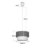 GloboStar® SISSIE 203-0139 Μοντέρνο Κρεμαστό Φωτιστικό Καπέλο Μονόφωτο 1 x E27 IP20 Μαύρο & Λευκό Ύφασμα - Μ30 x Π30 x Υ23cm