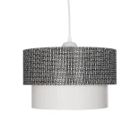GloboStar® SISSIE 203-0139 Μοντέρνο Κρεμαστό Φωτιστικό Καπέλο Μονόφωτο 1 x E27 IP20 Μαύρο & Λευκό Ύφασμα - Μ30 x Π30 x Υ23cm