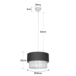 GloboStar® SISSIE 203-0140 Μοντέρνο Κρεμαστό Φωτιστικό Καπέλο Μονόφωτο 1 x E27 IP20 Μαύρο & Μπεζ Ύφασμα -Μ30 x Π30 x Υ23cm