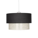 GloboStar® SISSIE 203-0140 Μοντέρνο Κρεμαστό Φωτιστικό Καπέλο Μονόφωτο 1 x E27 IP20 Μαύρο & Μπεζ Ύφασμα -Μ30 x Π30 x Υ23cm
