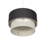 GloboStar® SISSIE 203-0140 Μοντέρνο Κρεμαστό Φωτιστικό Καπέλο Μονόφωτο 1 x E27 IP20 Μαύρο & Μπεζ Ύφασμα -Μ30 x Π30 x Υ23cm
