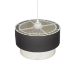 GloboStar® SISSIE 203-0140 Μοντέρνο Κρεμαστό Φωτιστικό Καπέλο Μονόφωτο 1 x E27 IP20 Μαύρο & Μπεζ Ύφασμα -Μ30 x Π30 x Υ23cm