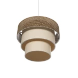 GloboStar® LEVEL 203-0172 Μοντέρνο Κρεμαστό Φωτιστικό Καπέλο Μονόφωτο 1 x E27 IP20 Καφέ & Μπεζ Ύφασμα - Μ38 x Π38 x Υ30cm