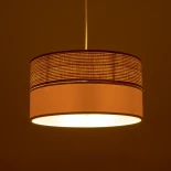 GloboStar® LIVA 203-0173 Μοντέρνο Κρεμαστό Φωτιστικό Καπέλο Μονόφωτο 1 x E27 IP20 Καφέ & Μπεζ Ύφασμα - Μ38 x Π38 x Υ20cm