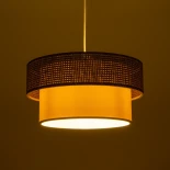 GloboStar® LIVI 203-0175 Μοντέρνο Κρεμαστό Φωτιστικό Καπέλο Μονόφωτο 1 x E27 IP20 Σκούρο Καφέ & Μπεζ Ύφασμα - Μ38 x Π38 x Υ30cm