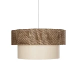 GloboStar® LIVI 203-0175 Μοντέρνο Κρεμαστό Φωτιστικό Καπέλο Μονόφωτο 1 x E27 IP20 Σκούρο Καφέ & Μπεζ Ύφασμα - Μ38 x Π38 x Υ30cm