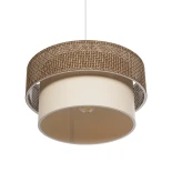 GloboStar® LIVI 203-0175 Μοντέρνο Κρεμαστό Φωτιστικό Καπέλο Μονόφωτο 1 x E27 IP20 Σκούρο Καφέ & Μπεζ Ύφασμα - Μ38 x Π38 x Υ30cm
