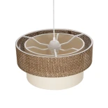 GloboStar® LIVI 203-0175 Μοντέρνο Κρεμαστό Φωτιστικό Καπέλο Μονόφωτο 1 x E27 IP20 Σκούρο Καφέ & Μπεζ Ύφασμα - Μ38 x Π38 x Υ30cm