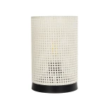 GloboStar® CYLINDER 203-0184 Μοντέρνο Επιτραπέζιο Φωτιστικό Μονόφωτο 1 x E27 IP20 Μαύρη Βάση με Λευκό Διάτρητο Υφασμα - Μ14 x Π14 x Υ21cm