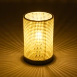 GloboStar® CYLINDER 203-0184 Μοντέρνο Επιτραπέζιο Φωτιστικό Μονόφωτο 1 x E27 IP20 Μαύρη Βάση με Λευκό Διάτρητο Υφασμα - Μ14 x Π14 x Υ21cm