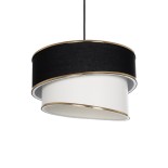 GloboStar® SONIA 203-0120 Μοντέρνο Κρεμαστό Φωτιστικό Καπέλο Μονόφωτο 1 x E27 IP20 Μαύρο & ΑσπροΎφασμα - Μ30 x Π30 x Υ24 cm