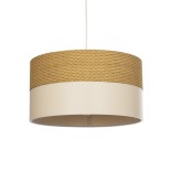 GloboStar® LIVA 203-0173 Μοντέρνο Κρεμαστό Φωτιστικό Καπέλο Μονόφωτο 1 x E27 IP20 Καφέ & Μπεζ Ύφασμα - Μ38 x Π38 x Υ20cm
