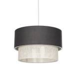 GloboStar® SISSIE 203-0140 Μοντέρνο Κρεμαστό Φωτιστικό Καπέλο Μονόφωτο 1 x E27 IP20 Μαύρο & Μπεζ Ύφασμα -Μ30 x Π30 x Υ23cm