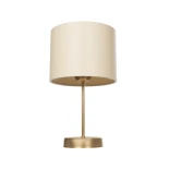 GloboStar® WIZ 203-0180 Μοντέρνο Επιτραπέζιο Φωτιστικό Μονόφωτο 1 x E27 IP20 Χρυσο Μέταλλο Με Μπεζ Καπέλο- Μ22 x Π22 x Υ36.5cm