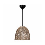 GloboStar® MEKA 204-0162 Boho Κρεμαστό Φωτιστικό Kαπέλο Μονόφωτο 1 x e27 led IP20  Καφε Σχοινί - Μ31 x Π31 x Υ26cm