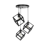 GloboStar® DISE 201-0051 Μοντέρνο Κρεμαστό Φωτιστικό Κύβος Τρίφωτο 3 x E27 IP20 Μαύρο Μέταλλο - Μ48 x Π48 x Υ65cm