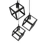 GloboStar® DISE 201-0051 Μοντέρνο Κρεμαστό Φωτιστικό Κύβος Τρίφωτο 3 x E27 IP20 Μαύρο Μέταλλο - Μ48 x Π48 x Υ65cm