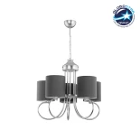GloboStar® TRITON 203-0255 Vintage Κρεμαστό Φωτιστικό Καπέλο Πολύφωτο 5 x E27 IP20 Ασημί Μέταλλο με Γκρι Ύφασμα - Μ50 x Π50 x Υ48cm