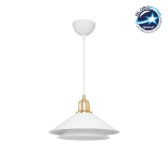 GloboStar® FERRO 203-0268 Μοντέρνο Κρεμαστό Φωτιστικό Καμπάνα Μονόφωτο 1 x E27 IP20 Λευκό & Χρυσό Πλαστικό - Μ30 x Π30 x Υ19cm
