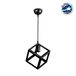 GloboStar® DISE 203-0274 Μοντέρνο Κρεμαστό Φωτιστικό Κύβος Μονόφωτο 1 x E27 IP20 Μαύρο Πλαστικό - Μ22 x Π22 x Υ24cm