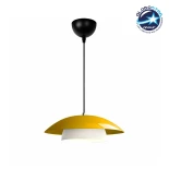 GloboStar® AURA 204-0118 Μοντέρνο Κρεμαστό Φωτιστικό Καμπάνα Μονόφωτο 1 x e27 led IP20 Κίτρινο με Λευκό Μέταλλο - Μ31 x Π31 x Υ27cm
