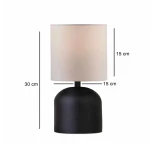 GloboStar® LOREN 204-0138 Μοντέρνο Eπιτραπέζιο Φωτιστικό Μονόφωτο 1 x E27 IP20 Μαύρο Μέταλλο με Μπεζ  Ύφασμα - Μ15 x Π15 x Υ31cm