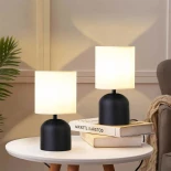GloboStar® LOREN 204-0138 Μοντέρνο Eπιτραπέζιο Φωτιστικό Μονόφωτο 1 x E27 IP20 Μαύρο Μέταλλο με Μπεζ  Ύφασμα - Μ15 x Π15 x Υ31cm