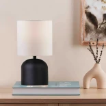 GloboStar® LOREN 204-0138 Μοντέρνο Eπιτραπέζιο Φωτιστικό Μονόφωτο 1 x E27 IP20 Μαύρο Μέταλλο με Μπεζ  Ύφασμα - Μ15 x Π15 x Υ31cm