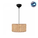 GloboStar® POMEGRANDE 204-0157 Boho Κρεμαστό Φωτιστικό Kαπέλο Μονόφωτο 1 x e27 led IP20  Μπεζ Rattan - Μ30 x Π30 x Υ16cm