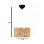 GloboStar® POMEGRANDE 204-0157 Boho Κρεμαστό Φωτιστικό Kαπέλο Μονόφωτο 1 x e27 led IP20  Μπεζ Rattan - Μ30 x Π30 x Υ16cm
