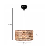 GloboStar® POMEGRANDE 204-0158 Boho Κρεμαστό Φωτιστικό Kαπέλο Μονόφωτο 1 x e27 led IP20  Μπεζ Rattan με Καφέ Ξυλο - Μ30 x Π30 x Υ16cm