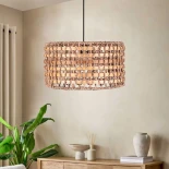 GloboStar® POMEGRANDE 204-0158 Boho Κρεμαστό Φωτιστικό Kαπέλο Μονόφωτο 1 x e27 led IP20  Μπεζ Rattan με Καφέ Ξυλο - Μ30 x Π30 x Υ16cm
