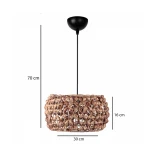 GloboStar® DARIO 204-0159 Boho Κρεμαστό Φωτιστικό Kαπέλο Μονόφωτο 1 x e27 led IP20  Καφέ Rattan - Μ30 x Π30 x Υ16cm